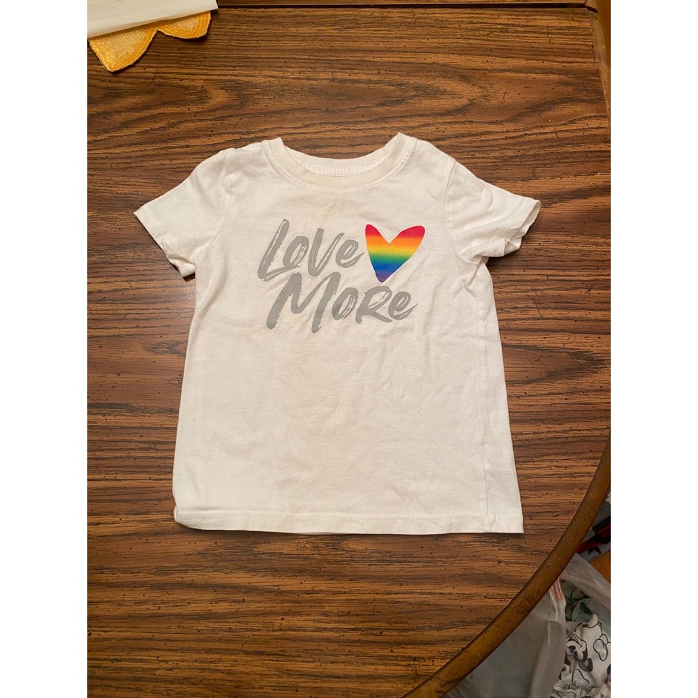Cat & Jack Graphic Tee Toddler Girls 2T White Excellent Love More Rainbow Heart